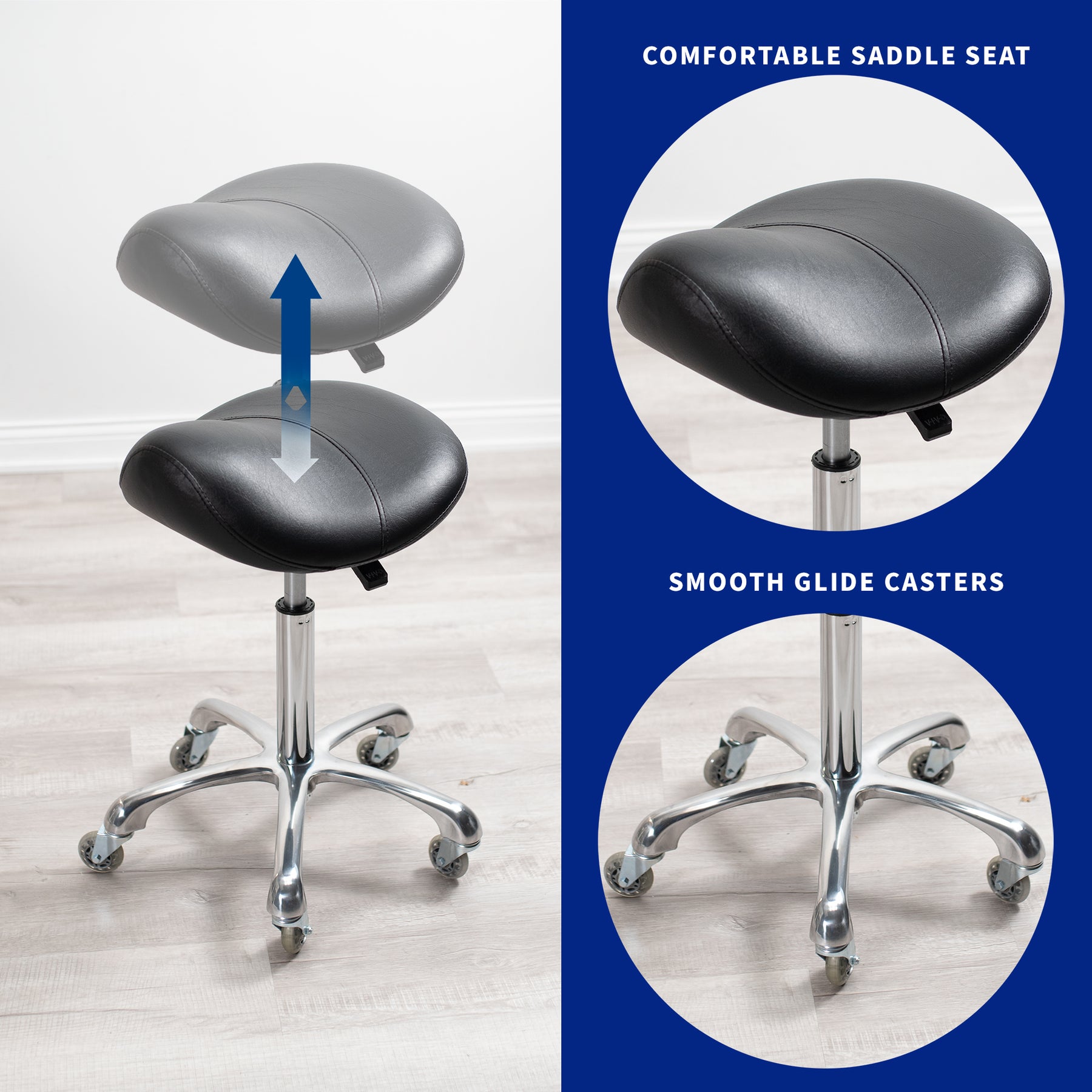 JMU Ergonomic Saddle Stool Rolling Exam Chair Adjustable Height — JMU Dental